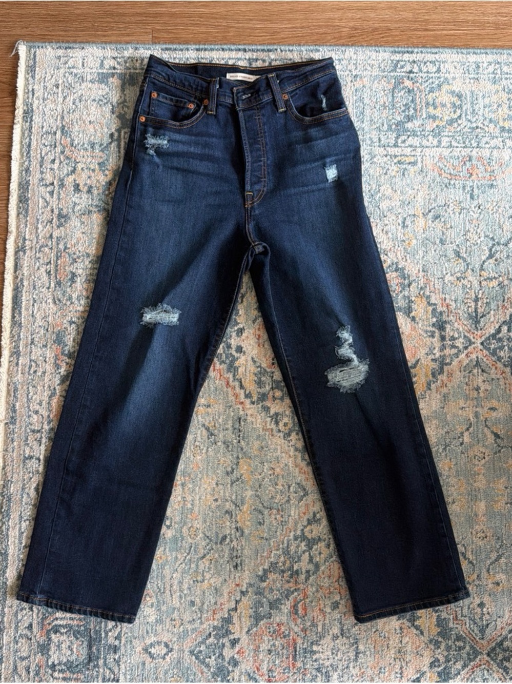 Levi's Dark Blue Distressed Ankle Crop Jeans